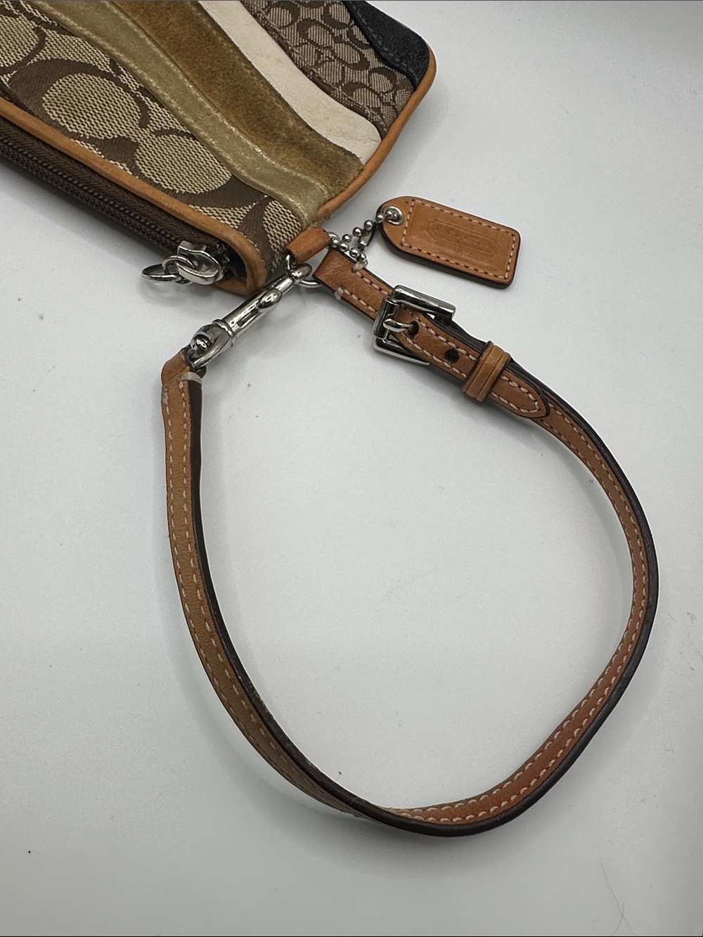 Coach Metallic Gold Tan and Brown Signature Stripe Wristlet - Picture 6 of 6